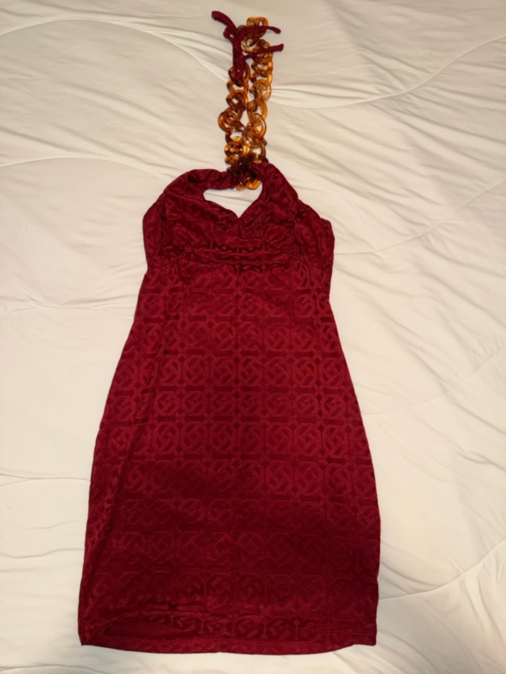 ASOS Burgundy Halter Mini Dress with Tortoiseshell Chain